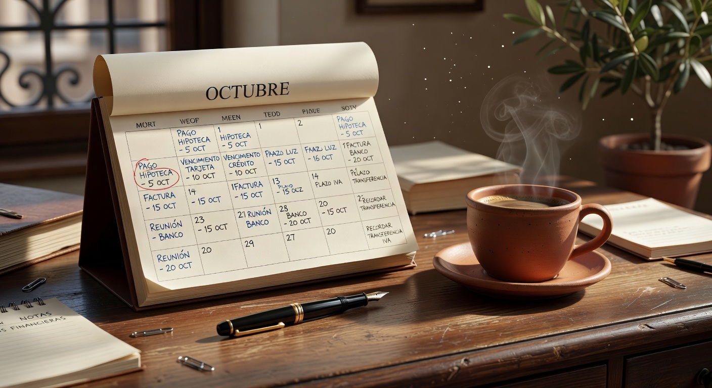 Calendario financiero con recordatorios
